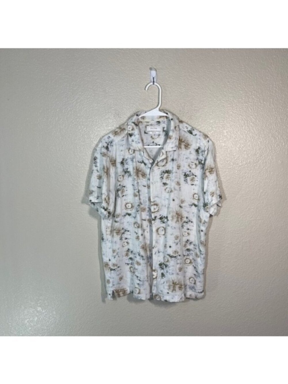 Porter and Ash Linen Blend Shirt Mens Large Button Up Short Sleeve Ivory Dye